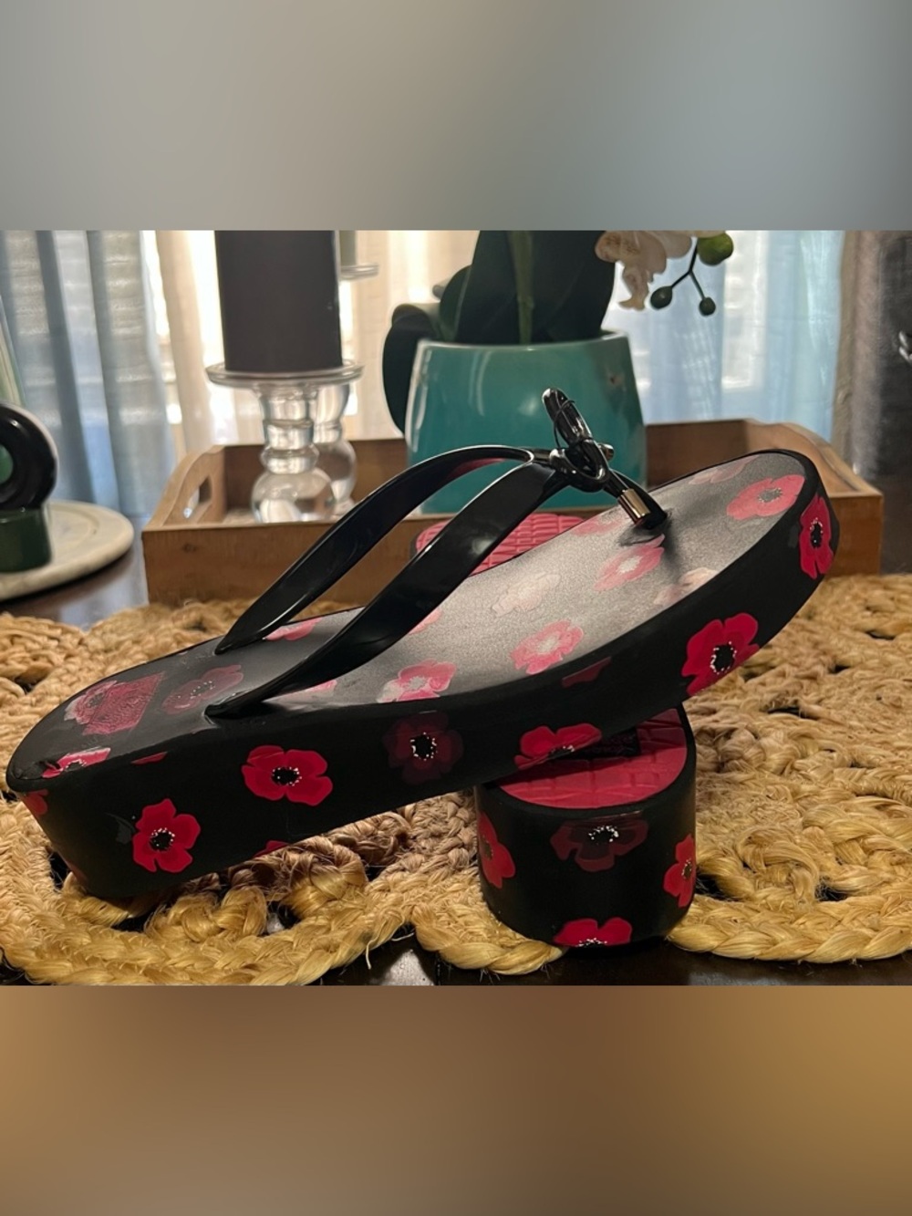 Kate Spade Black Floral Platform Sandals